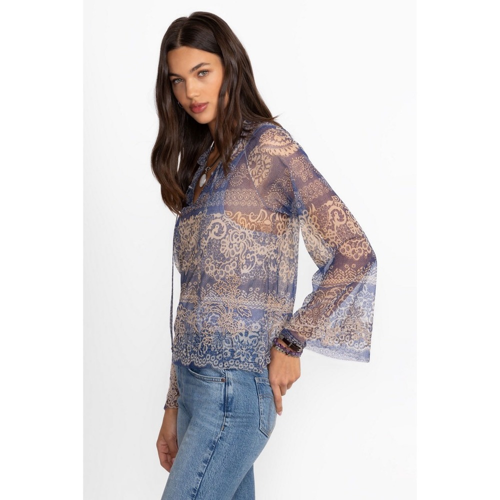 NWT Johnny Was Biya Mazzy Peasant Blouse Size 3X Francis Blue Mesh Embroidered - Picture 8 of 14